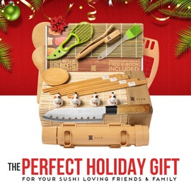 Alas Complete 20 Piece Sushi Making Set - Kit for Beginners & Pros with Knife, 2 Mats, Rice Bazooka and Dipping Plate | Alas