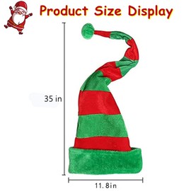 iNszkoos Unisex Christmas Long Striped Santa Claus Cap Red-Green Clown Hat Plush Elf Hat for Kids Adults, Christmas Headdress Accessory Props Xmas Holiday Theme Party Prom dress up