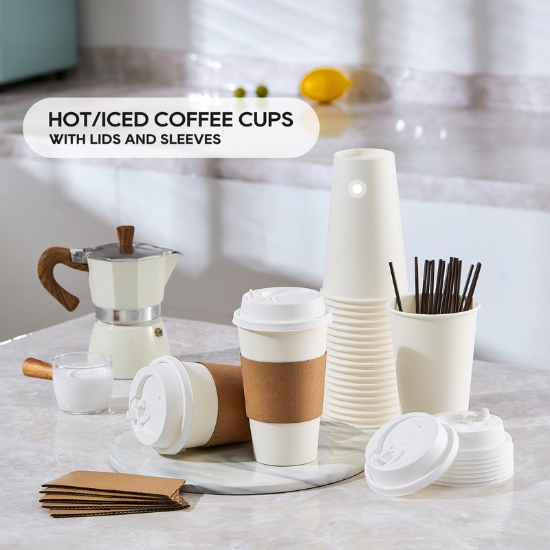 JOLLY PARTY [50 Pack] 16 oz Paper Coffee Cups, Disposable