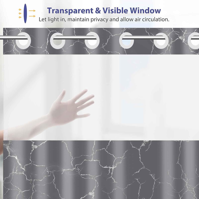 MOXDBT NO Hook Gray Shower Curtain with Snap-in Liner Set