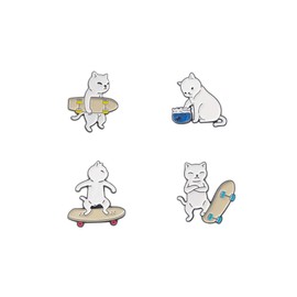 ARFUKA Pack of 4 Brooches Cat Brooch Pins for Clothes Bags Jackets Birthday Christmas Gifts for Men and Women White, Metal