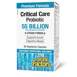 Natural Factors Critical Care Probiotic 55 Billion Live Probiotic Cultures, 80 vegetarian capsules, VALUE size, 9-Strain Formula, Supports Acute Digestive Needs and Restores Intestinal Balance