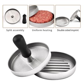 Xinsenke Burgerpresse mit 100 Wachspapier, Hamburgerpresse Set mit Antihaftbeschichtung und abnehmbarem Griff, Aluguss Hamburgerpresse für BBQ, Grill und Hamburger Patties