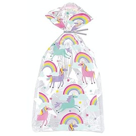 Unique 63394 - Cellophane Party Bags - Rainbow & Unicorn Design - Pack of 20