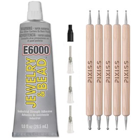 E6000 Adhesive Rhinestones Glue for Crafts, DIY Projects, Makeup, Shoes & Jewelry Making - Clear Glue with Precision Tips & 5 Dotting Pen Tool