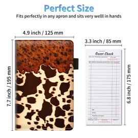 Server Book Organizer, Brown Cow Server Books for Waitress, PU Leather Waiter Book Organizer with Zipper Pocket Guest Checks Books Holder for Restaurant Fit Server Apron