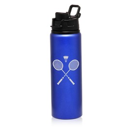 25 oz Water Bottle Sports Travel Mug Gift Crossed Badminton Rackets Shuttlecock (Blue)