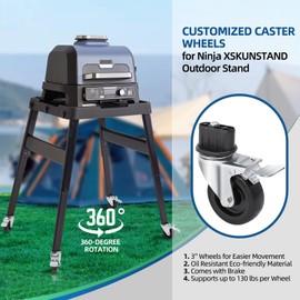 3 Inch Caster Wheels for Ninja XSKUNSTAND Outdoor Stand, Grill Accessories with Brake, 360 Degree Silky Swivel, 4 Pack Wheel Kit for Ninja Woodfire Outdoor Grill/Pizza Oven Stand (Casters Only)