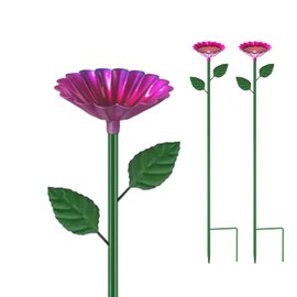 2Pcs Metal Bee Watering Station, Flower Shaped Bee Feeder with Ground Spike for Outdoor Garden Yard Decor (Rose red)