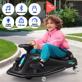 JOYLDIAS Black Electric 24V Kid Ride On Drifting Go Kart 360°Variable Speed Cart