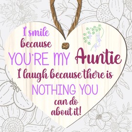 Auntie Funny Sign - Unique Gift For Aunt, Aunty Birthday Present, Christmas Surprise - Wooden Heart Plaque With Detailed Printing, Perfect Decorative Keepsake for Aunty's Special Occasions