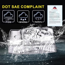 GRAND ORANGE Headlights Assembly w/Corner Signal Lamp +Bumper Lamps Compatible with 1992-1996 Ford F150 Bronco/Fit 1992-1997 Ford F250 F350 Driver & Passenger Side F2TZ13008A F2TZ13008B FO2503114