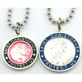 Baha Billy's St Christopher 2 Pc Set Surf Medal Protector of Travel Necklace fu-bk Small sv-nv Large