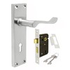 HANDLESTORE Victorian Scroll Locking Lever Backplate Door Handle - Pair of Handles with Sash Lock - Four Colours (Satin Chrome)