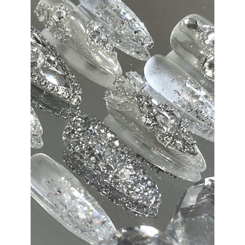 Clear half and half handmade nail tips - long point