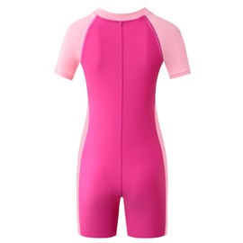 karrack Trajes de baño de una pieza para niñas adolescentes con protección pectoral, cortos para deportes acuáticos, protección solar UPF 50+, color rosa (talla 14-16 años)