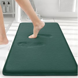 Smiry Memory Foam Bath Mat 30x20, Extra Soft and Absorbent Bathroom Mats, Non Slip Washable Carpet for Floor, Shower and Tub, Green