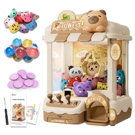 Joyfox Mini Claw Machine for Kids, Cute Capybara Vending Machine for Girls Age 5-6, Candy Grabber Dispenser with Plush Toy and Capsule for Boys, Birthday Gifts for Age 3+, Perfect for Family, Party