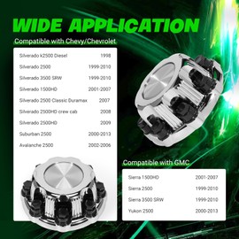 LEAPTREND 4pcs Chrome Wheel Center Caps(Glossy Silver) 8 Lugs, Fit for 1998-2013 Chevy Silverado Avalanche Suburban&GMC Sierra Yukon 1500 2500 3500 16" Rim Hub Cover, Replace 15039489