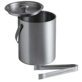Double Wall Stainless Steel 2 Qt. Ice Bucket with Lid and Tong - Brushed Finish, Insulated Design, Leak-Resistant, with Handle - Ideal for Bars, Restaurants, Home Parties & Catering Events
