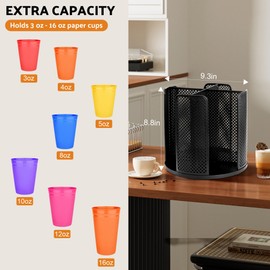 Wymulot Rotating Paper Cup Dispenser, Cup Holder with 4 Compartments, Disposable Coffee Cup Dispenser Removable, Plastic Cup Storage & Lid Holder for Countertops, Kitchen, Coffee Stations (Black)