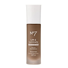 No7 Lift & Luminate Triple Action Serum Foundation - Umber - Liquid Foundation Makeup with SPF 15 for Dewy, Glowy Base - Radiant Serum Foundation for Mature Skin (30ml)