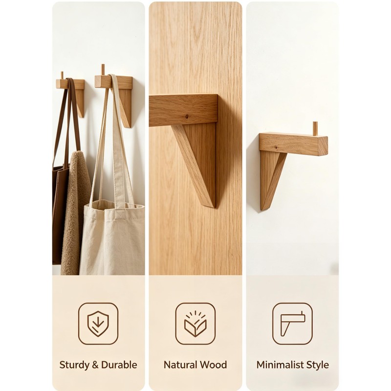 Wooden Wall Mount Bracket Hook, Multi Purpose Hanging Plant Pot