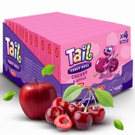 Tail Fruit Roll Healthy Snacks 48 Individual Packs Cherry (Cereza) Flavor for Kids and Adults. No added sugar, non-GMO, source of vitamins, fiber.