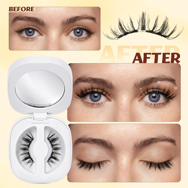 QUEWEL Upgrade Soft-Magnetic-Eyelashes Natural Look, Reusable Magnetic Lashes with Applicator,