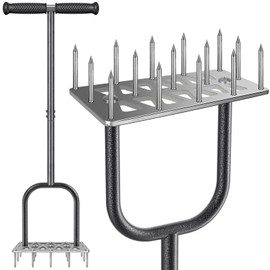 Dolibest Lawn Aerator Spike, Manual Lawn Aerator Tool with 15 Stainless Steel Spikes, Spike Lawn Air Aerator with Non-Slip Grip Handle, Grass Aerator Tool for Loosening Soil and Improving Lawn Health