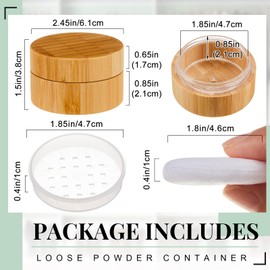 Frienda 20 ml Bamboo Loose Powder Puff and Container Empty Dusting Powder Jar for Body Face Makeup Travel Box Compact Case Holder with Sifter Lids and Puff