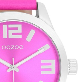 Oozoo Timepieces Women's Watch - Wrist Watch with Leather Strap | High-Quality Watch for Women - Elegant Analogue Women's Watch in Round, Silver Coloured/Fluo Pink, Strap.