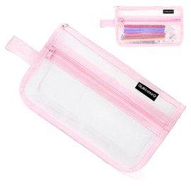 veyaltedl Transparent Mesh Pencil Case with Handle and Zip, pink, Pencil case
