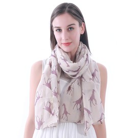 Lina & Lily Giraffe Animal Print Women's Scarf Oversized (Beige with Purple)(Size: One Size)