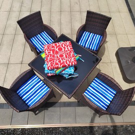 LFNOONE Outdoor Patio Chair Cushions17 x17 Water-Resistant Garden Chair Cushions Colorful High Density Sponge Filling Glider Lawn Seats mat Set of 2 Blue Stripes Outdoor Cushions for Patio Furniture…