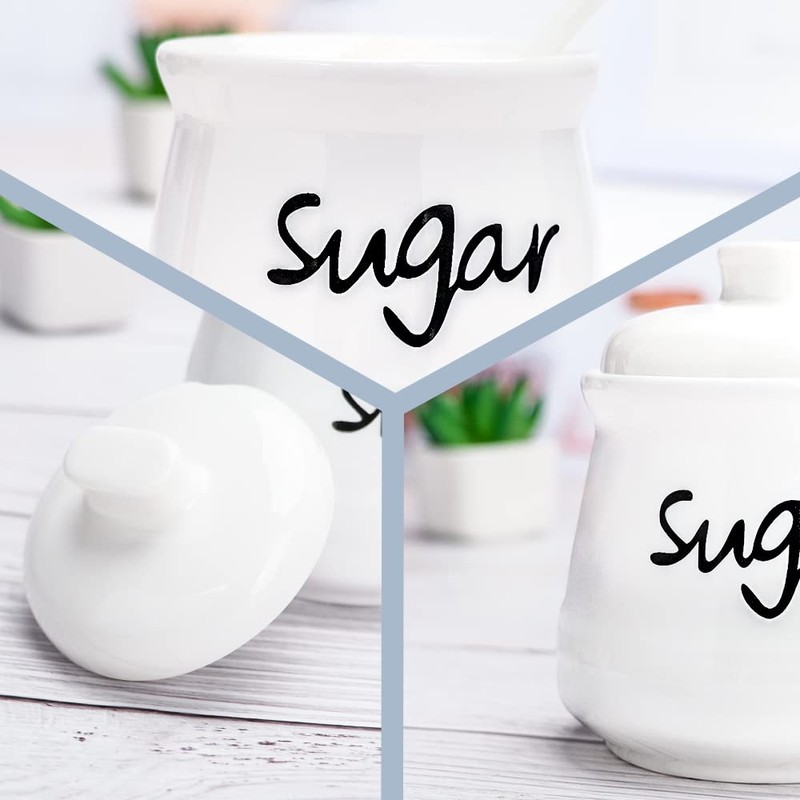 Swetwiny Ceramic Sugar Bowl with Lid and Spoon, 12 Ounces