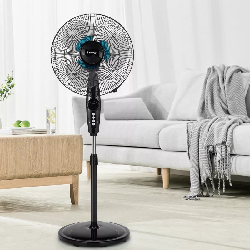 Costway 16'' Adjustable Oscillating Pedestal Fan Dual Blades LED Screen