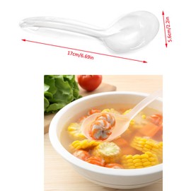 NentMent 50 Pack Disposable Soup Spoons 6.5 Inch Clear Plastic Spoons Large Disposable Silverware Plastic Cutlery Spoon Teaspoon for Take-out Ramen Pho Noodles Asian Soup Milk Shake Salad Party