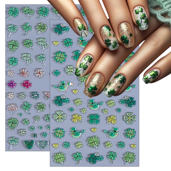 2 Sheets Irish Four-Leaf Clover Nail Art Stickers St. Patrick's