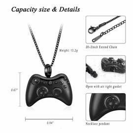 XSMZB Cremation Jewelry Game Controller Urn Necklace for Ashes Stainless Steel Gamepad Memorial Pendant Loved Ones Ashes Holder Keepsake for Men Boy (Black)