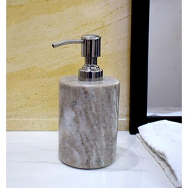 Stone Made Natural Stone Liquid Soap Dispenser by Wigano.Stone Soap Dispenser with Chrome Polish Pump Ideal for Room Bathroom, Luxury Hotel Bathroom (Brown)