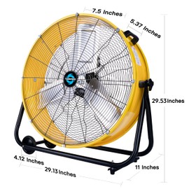 Tornado - 24 Inch High Velocity Heavy Duty Tilt Metal Drum Fan Yellow Commercial, Industrial Use 3 Speed 8540 CFM 1/3 HP 8 FT Cord UL Safety Listed (YELLOW)