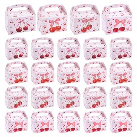 WEBEEDY 24 Pcs Cherry Party Favor Boxes Paper Candy Box Cherry Gift Boxes Tea Party Favors Box Goodie Gift Bags for Wedding Bridal Shower Birthday Cherry on Top Parties Decorations, 6.3x3.7x3.7 Inch