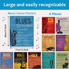 Music Genre Posters Music Bulletin Board Set Music Posters for Classroom Musical Education Posters Decor for Primary School Middle School and High School Classroom Decorations or Homeschool Supplies