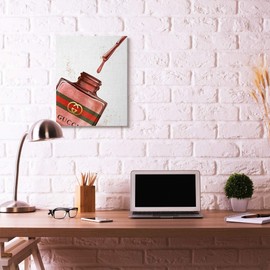 Stupell Industries Makeup Nail Polish Brush Pink Red Drip Fashion, Design by Artist Ziwei Li Wall Art, 24 x 30, Canvas