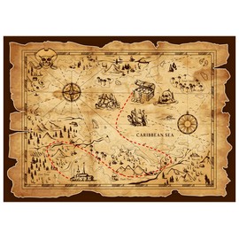 WOLADA Pirate Treasure Map Backdrop 7x5FT 12448