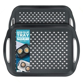 Food Trays for Eating on Couch - 2 Pack - Non Slip Dinner Trays for Eating Set of 2 Non Slip Serving Tray and Food Tray with Handles (Black)