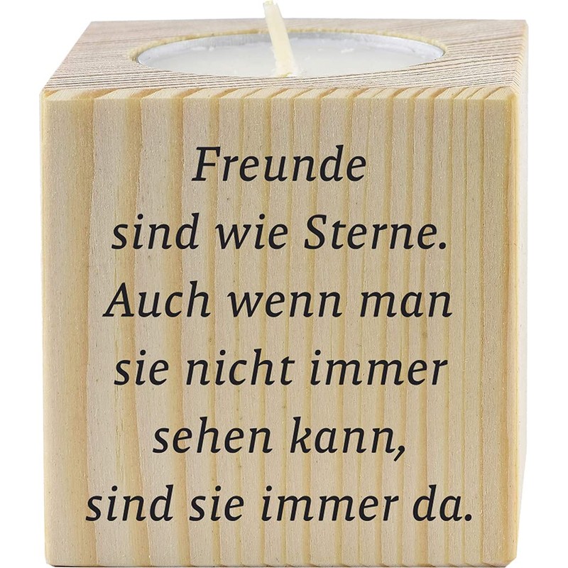 Wooden Tea Light Holder with Friends Are Like Stars Print