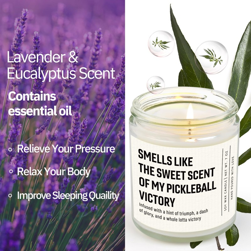 Shqiueos Pickleball Gifts for Women Men Lavender Scented Candle 7oz