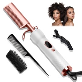 Hot Comb for Wigs Human Hair,Curling Iron with 12 Temp Settings Heating Up to 450°F,Pressing Combs 110-240V Straightening Comb for Curl/Straight